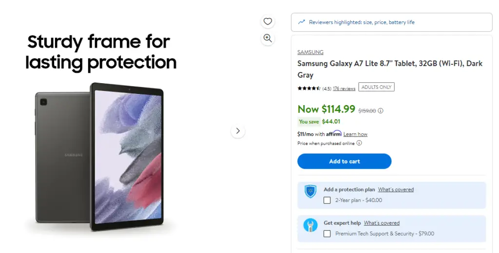 Samsung Galaxy Tab A7 Lite at Walmat by Mystatefacts